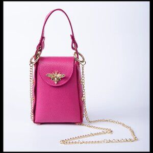 Vera Pelle Pink Italian Leather Honeybee Phone Crossbody Purse NWT